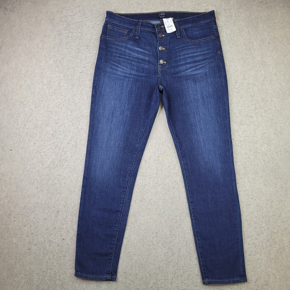 J. Crew 11 Inch High Rise Skinny Jeans Womens 31 Button Fly Dark Wash Blue NEW